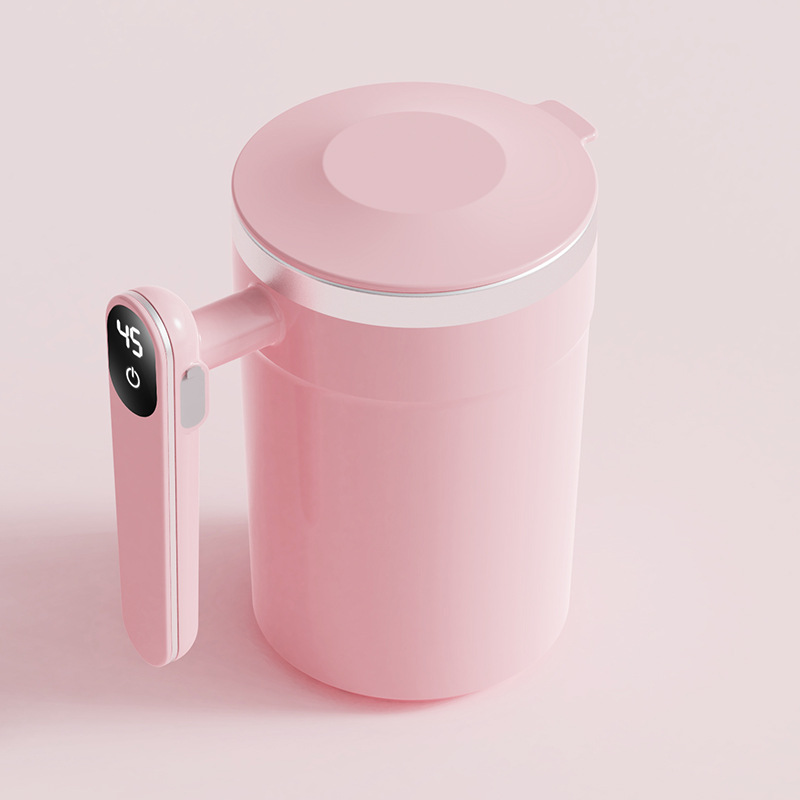 Taza de café autoagitadora de acero inoxidable 304, taza eléctrica giratoria magnética automática para leche con pantalla digital y agitador eléctrico.