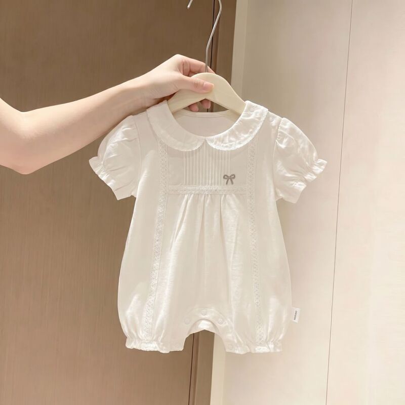 Summer New Style Baby Girl Doll Collar Puff Sleeve Short-Sleeved One-Piece Romper, Fashionable and Cute