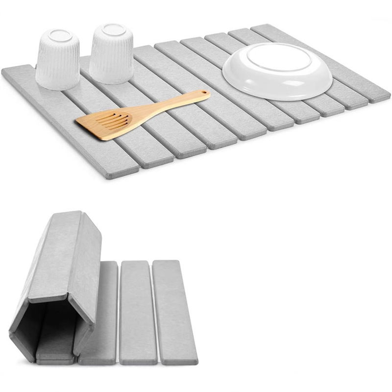 Kitchen Mat, Bathroom Mat, Foldable Countertop Dish Drying Mat, Water-Absorbing Diatomaceous Earth Drying Mat for Dishes and Tableware, Dining Plate, Dining Table