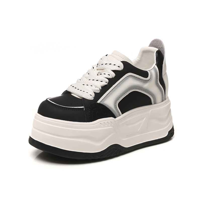 Giày sneaker nữ đế dày tăng chiều cao phong cách vintage — màu đen