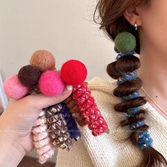 韓国の秋冬韓国風毛玉編みツール、かわいいストレート電話コードヘアゴム、女性用スイートポニーテールヘッドロープアクセサリー