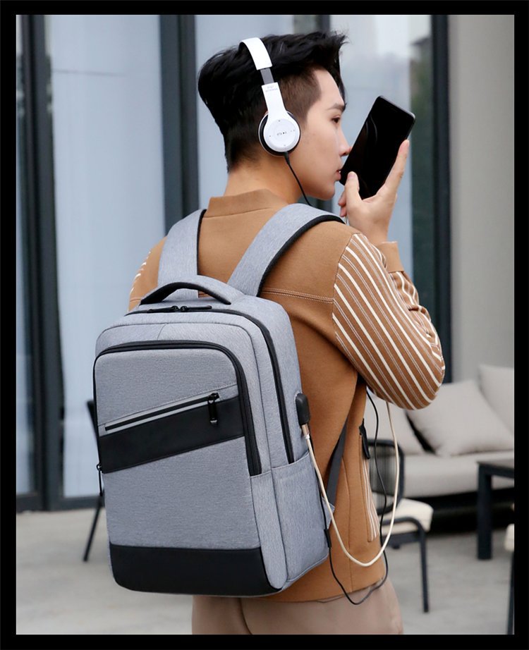 Fashionable and trendy large-capacity business computer backpack, men's casual commuting backpack, student schoolbag with LOGO printing details Picture