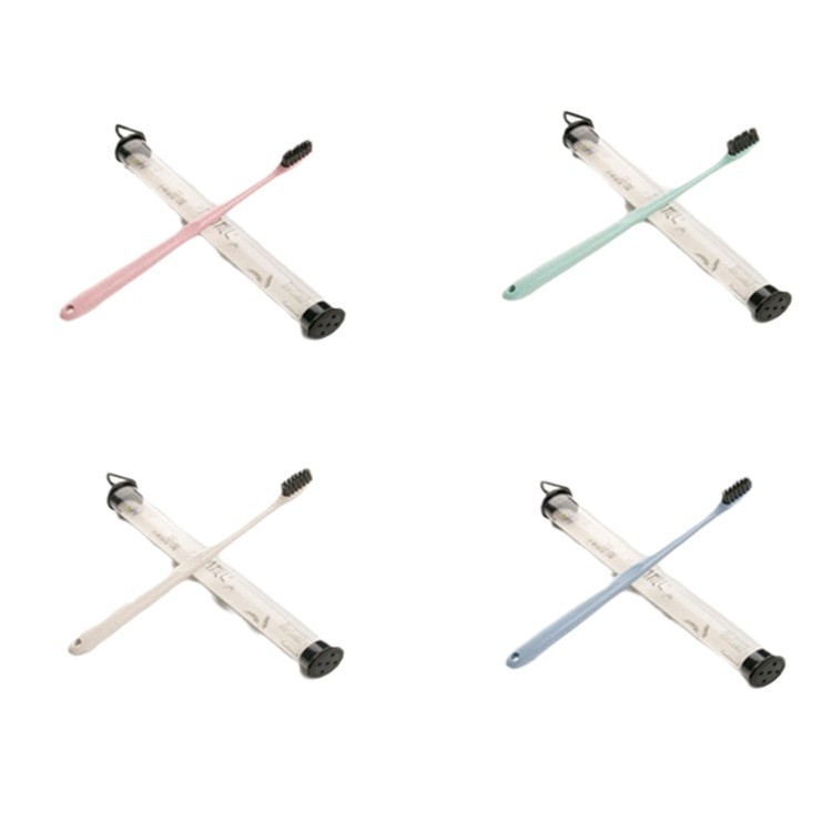 Cepillo de dientes portátil de viaje cepillo de filamento de paja de trigo cepillo de dientes para adultos con tapa de carbón de bambú creativo cabeza pequeña cepillo de dientes de pelo súper