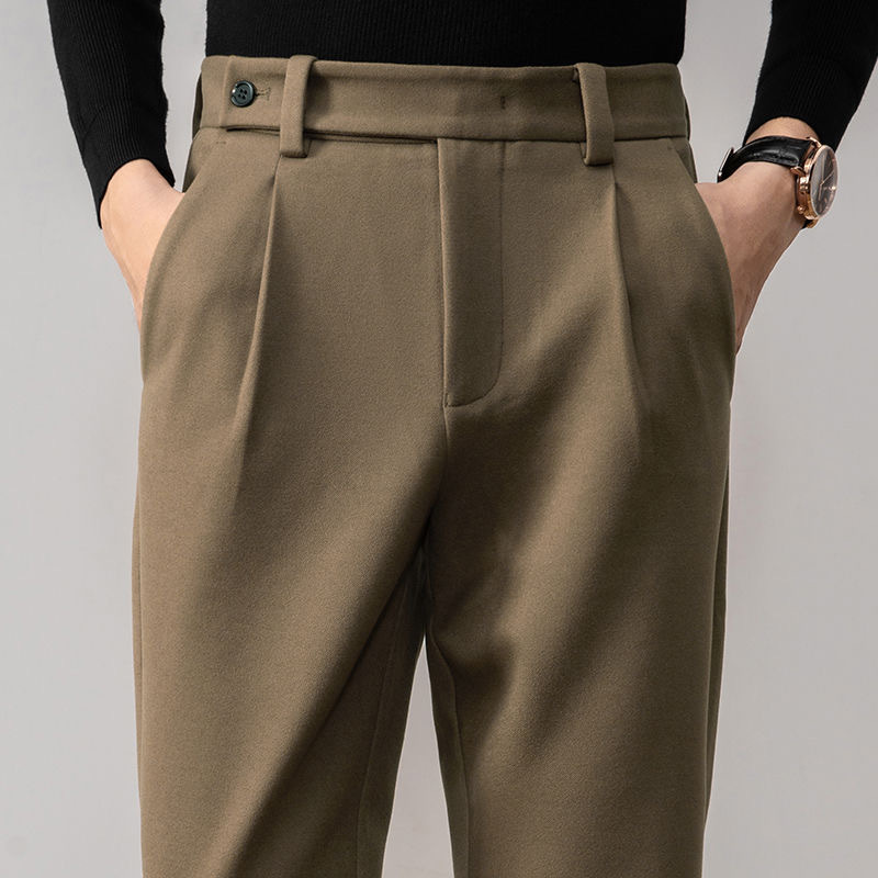 Men's High-End Dress Pants 2025 Spring and Autumn Wool Casual Pants Slim Straight Business Trousers Light Luxury Wool Pants Men