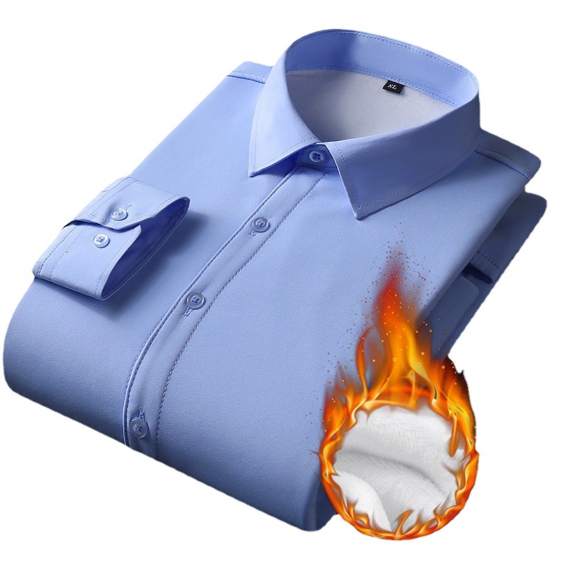 Camisas cálidas para hombre de color sólido, con forro polar grueso y cuidadosamente seleccionado, camisetas de manga larga para trabajo informal de negocios, camisas para otoño e invierno.