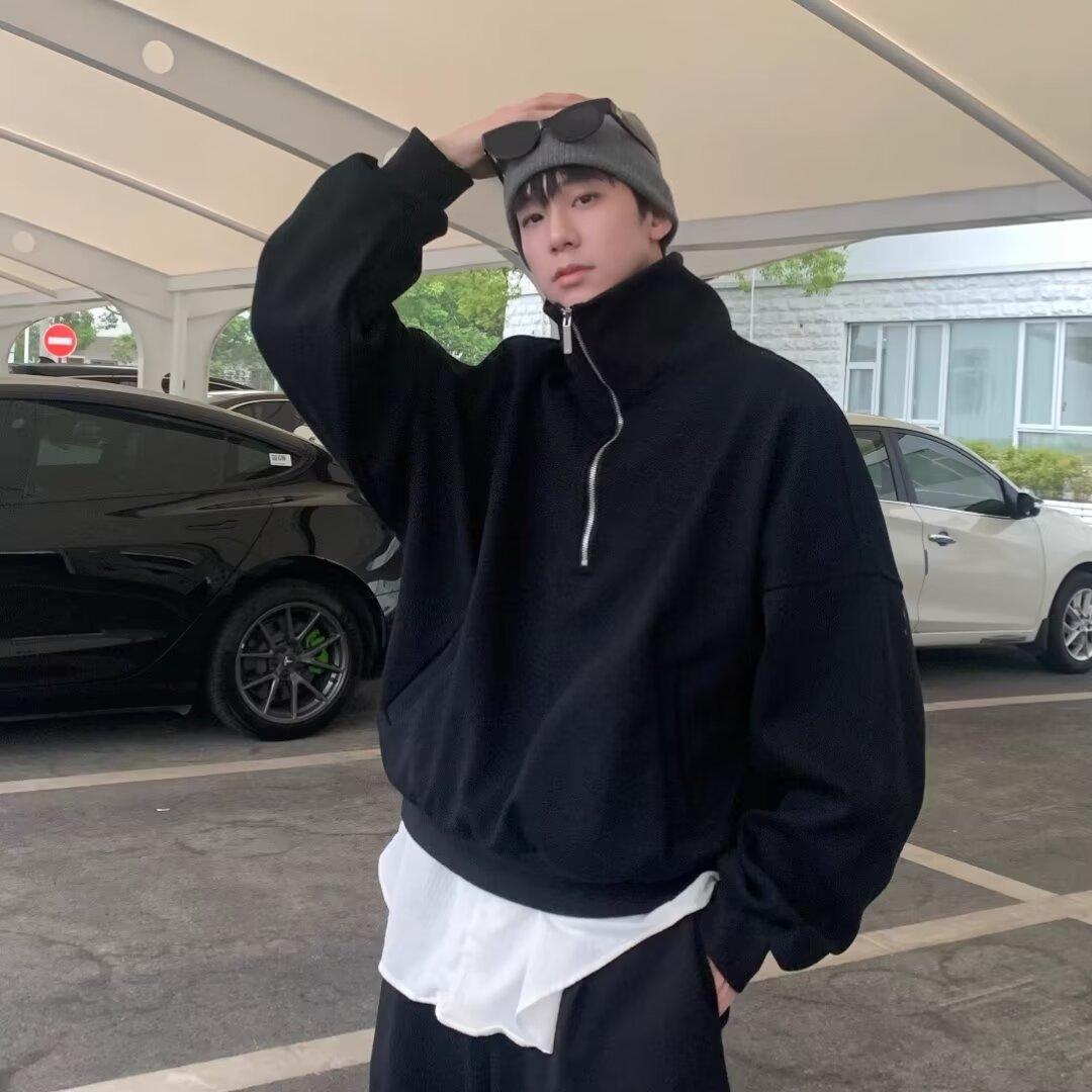 半拉链立领卫衣男生秋季新款宽松潮牌百搭时尚长袖休闲套头上衣服