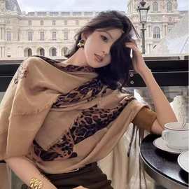 老钱风金钱豹豹纹围巾气质高级感欧美洋气大披肩2025年新款丝巾女