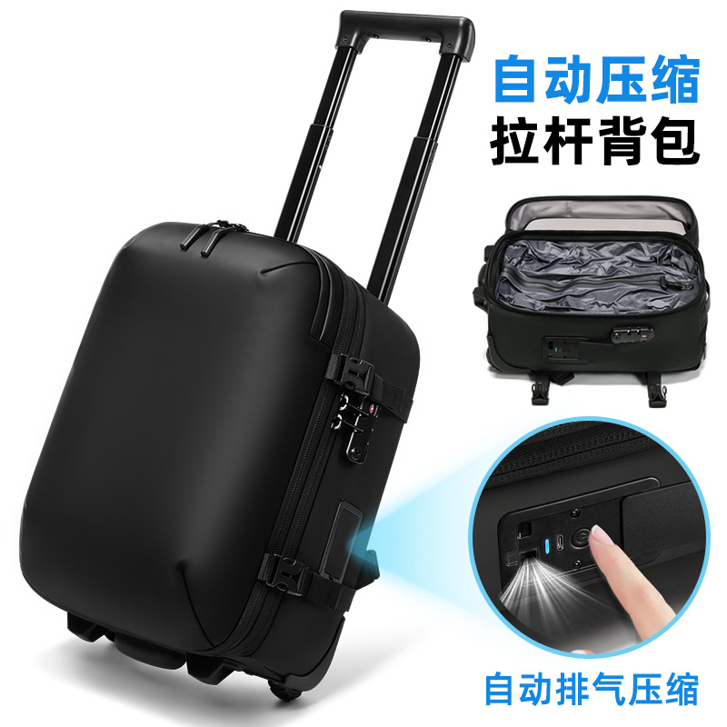Trolley backpack for men and women, large-capacity carry-on trolley bag, no check-in required, storage bag with dry and wet separation, double-shoulder backpack, trolley case
