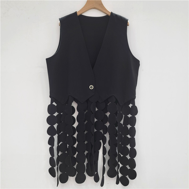 2025 otoño nueva moda de cuello en V sin mangas diseño de mosaico de chaleco de chaqueta de color sólido image 4