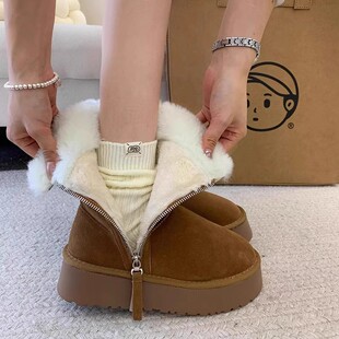 Thick bottom suede warm snow boots waterproof all-match mid-tube boots 2024 winter new side zipper fashion boots women's cotton shoes