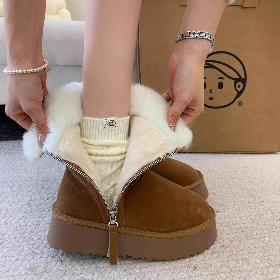 Keep warm universal boots platform, winter shoes with zipper, mid-length