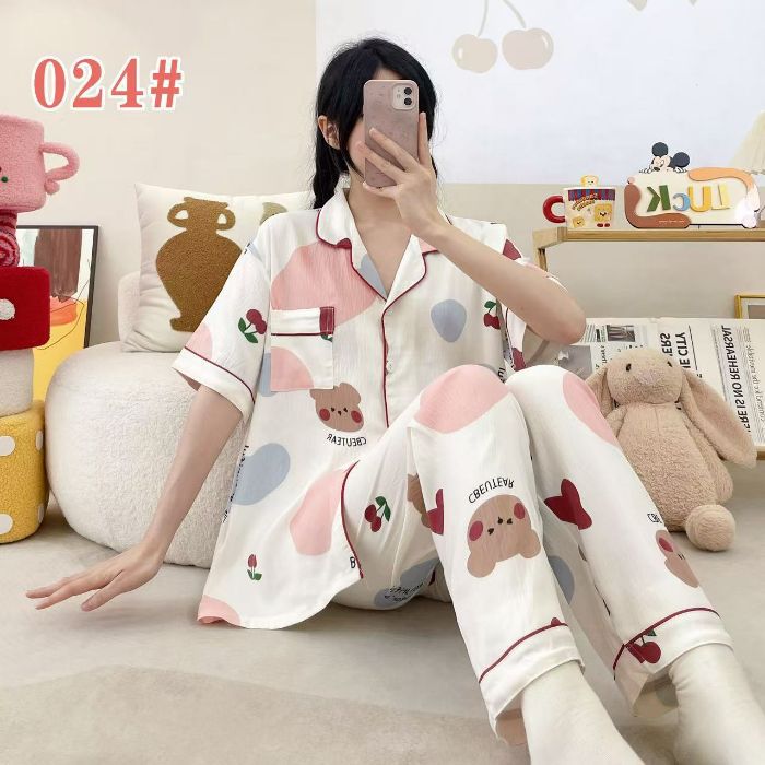 Estilo explosivo transfronterizo spot verano pantalones de manga corta cardigan solapa pijamas de dibujos animados lindo nube femenina algodón cómodo servicio a domicilio