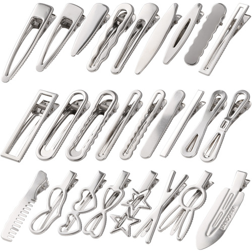 Stainless steel plated iron hair clips wholesale, various shapes and sizes, side clips, five-pointed star, water drop, cloud, wave, hollow design