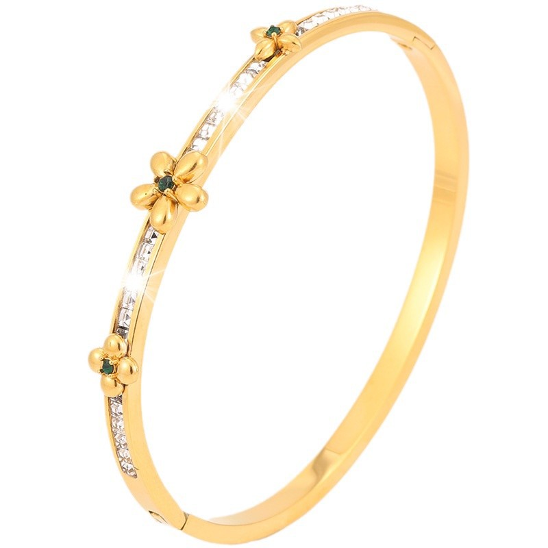 Brazalete de acero inoxidable pequeño fresco camellia con diamantes ligero de lujo diseño delicado pareja de acero de titanio no se desvanece joyas de brazalete