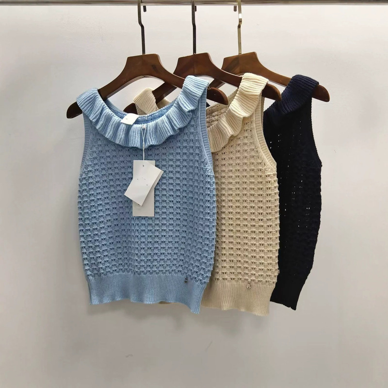 High-End Women's Clothing Nanyou D Brand Korean-Style Elegant Ruffled Sleeveless Knit Top for Women, Summer Cotton High-End Women's Clothing Nanyou D Brand Korean-Style Elegant Ruffled Sleeveless Knit Top for Women, Summer Cotton