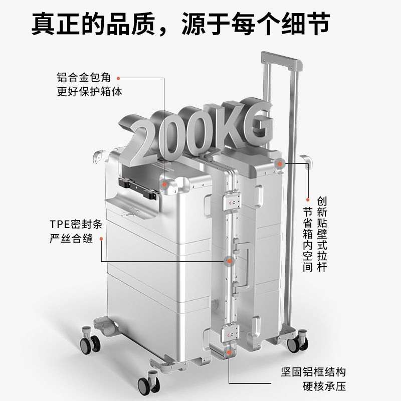 Equipaje abierto de aleación de magnesio de aluminio Equipaje de gama alta de 20 pulgadas Caja de metal de carro de negocios de 24 pulgadas