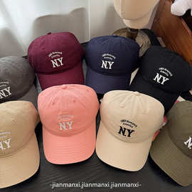 NY字母刺绣棒球帽女软顶鸭舌帽显脸小复古美式情侣百搭帽子男潮牌
