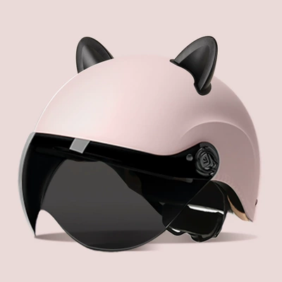 Motosiklet kaskı (dəbilqə) — helmet unisex windproof half helmet - summer-helmet-scrub-powder-summer-helmet-sunscreen-glasses-accessories-rabbit-ears-black-one-size-fits-all