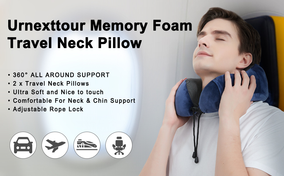 travel neck pillow adult memory foam for airplane sleeping car seat with sleep mask earplugs