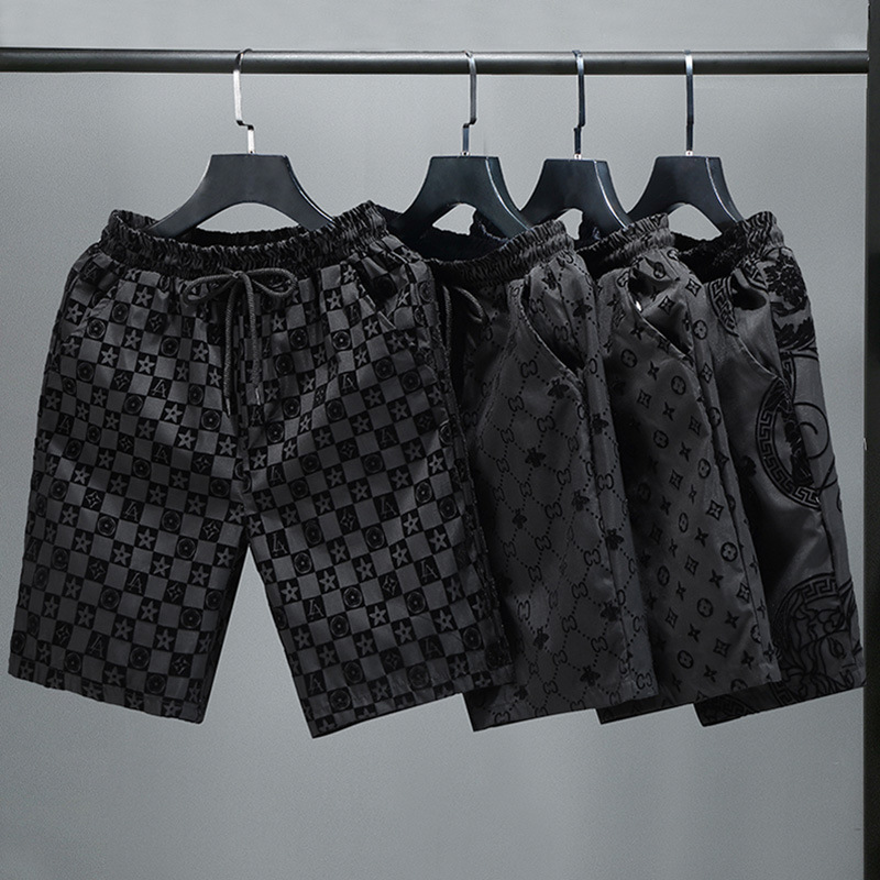 New shorts men's summer outdoor fashionable men's slim-fit high-end flocking trendy shorts trendy brand casual beach pants men