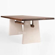 中古侘寂风实木餐桌简约现代设计师款办公桌书桌北欧复古风长桌