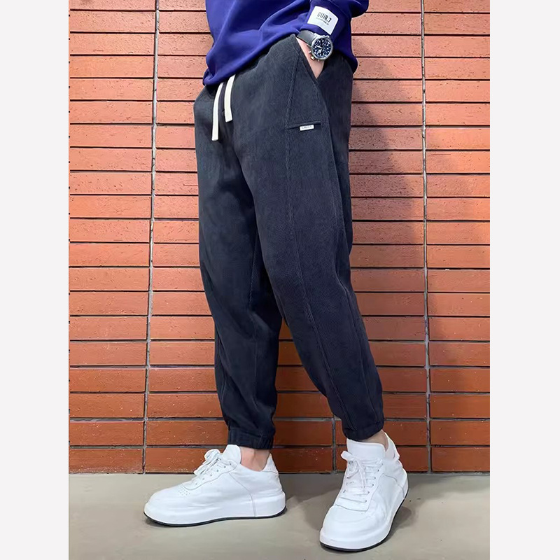 Corduroy pants for men's spring and autumn casual long pants, men's ankle sports pants, large size sanitary pants, small foot Harlan pants