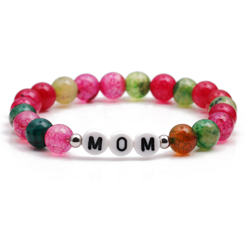 Europea y americana simple transfronteriza colorido fuego ágata con cuentas carta pulsera mamá pulsera con cuentas día de la madre pulsera para las mujeres