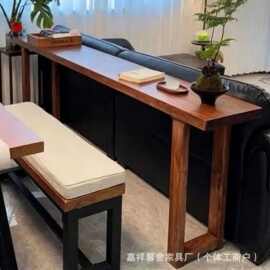 老榆木茶桌家用阳台长条桌沙发后桌子客厅装饰餐吧桌办公学习桌椅