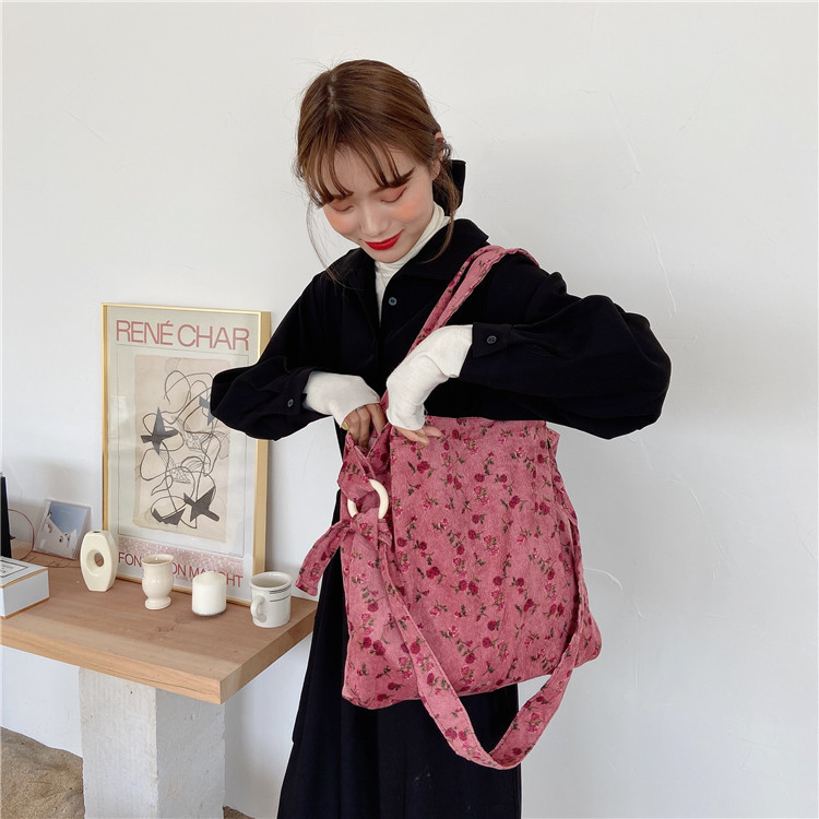 923041 New style literary retro rose flower crossbody bag simple large capacity shoulder cloth bag wholesale