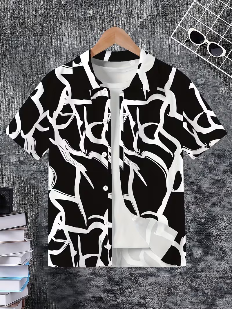 Fuente de fábrica de camisas transfronterizas con solapa casual impresión delgada camisa de flores hawaianas camisa para niños se puede diseñar