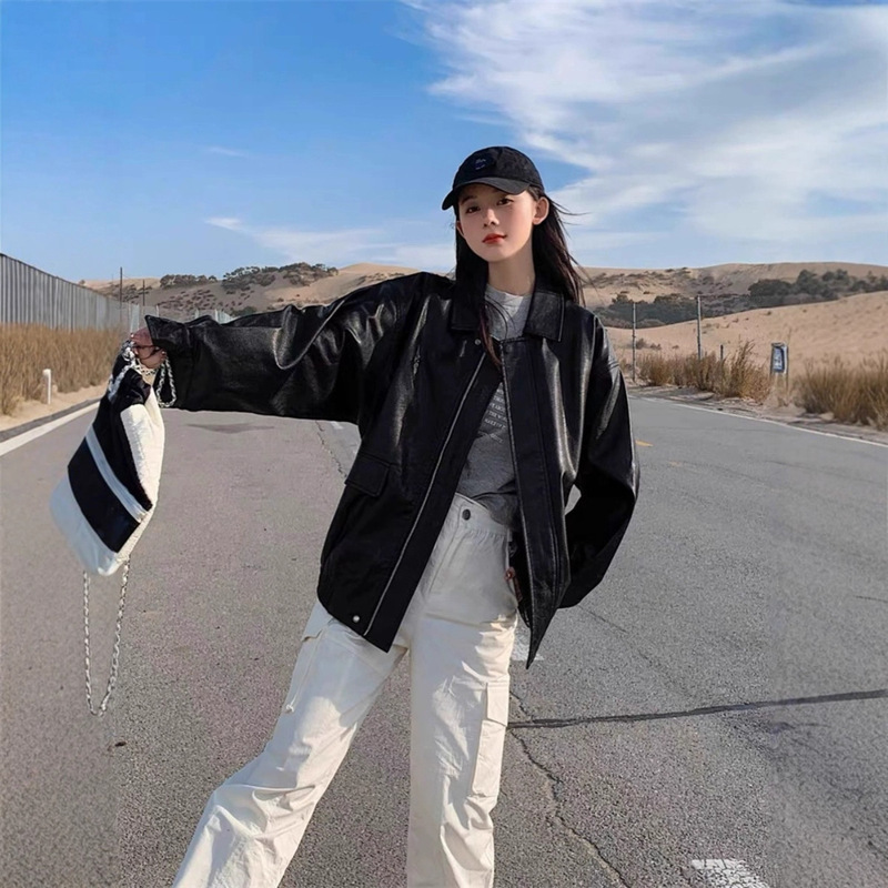 皮衣外套女短款2025秋季新款港风黑色pu小个子美式复古机车服夹克|undefined