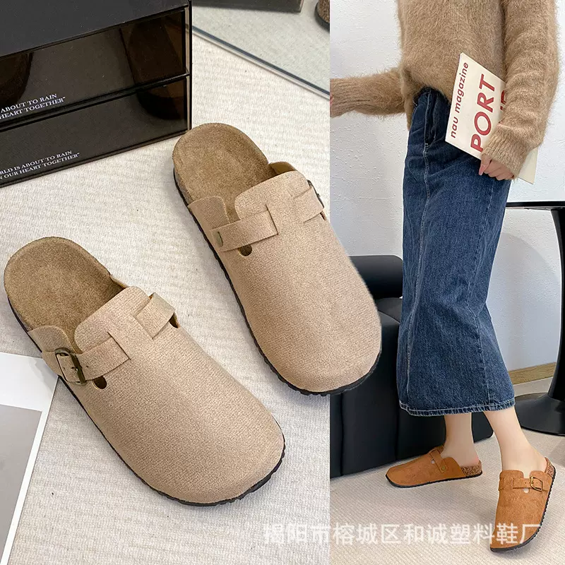 新款复古勃肯鞋夏季外穿钓鱼厚底防滑包头半拖鞋女软底懒人鞋跨境