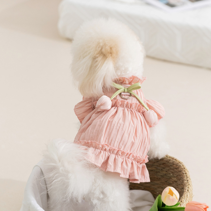 Primavera perros tulipanas dobladas princesa vestido de verano gato falda de dos patas ropa de perro