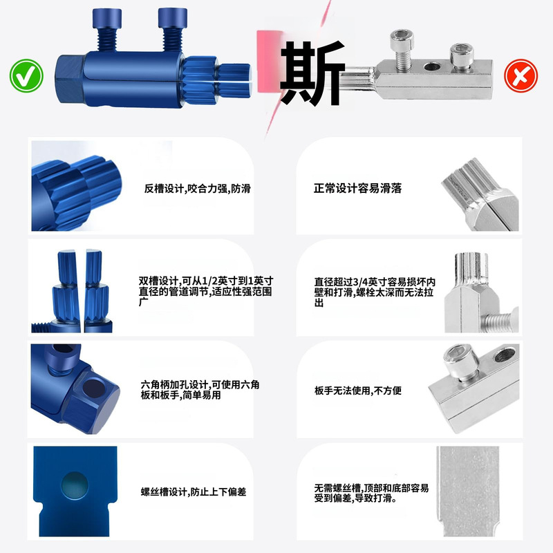 新款水管断丝取出器4分6分1/2+3/4反丝断裂管断头螺丝器便携|undefined