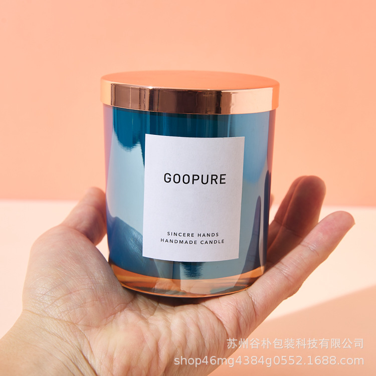 Portavelas de lujo 8090, portavelas de vidrio color champán galvanizado, portavelas de vidrio rojo galvanizado con tapa