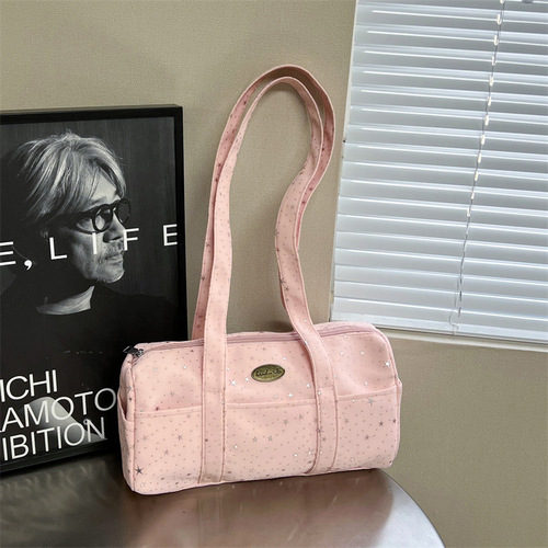 Ins, wave dots, stars, round pillows, Boston barrel bag, large capacity travel, all-matching commuter armpit bag, handbag