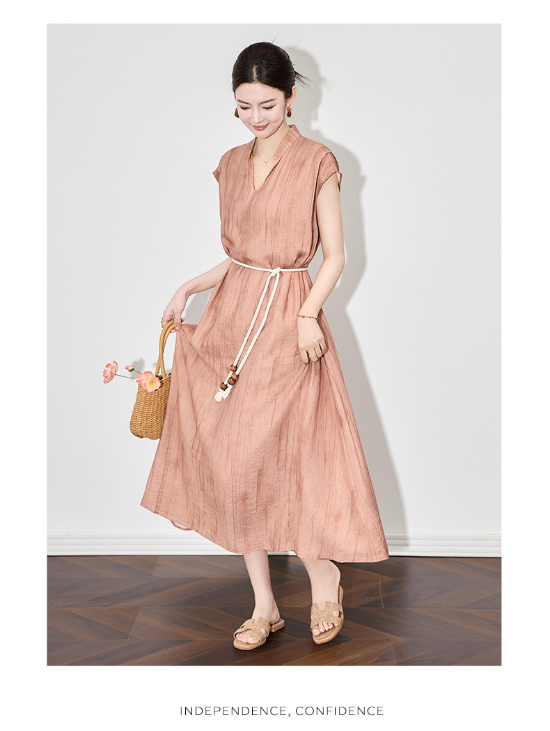 Váy dài nữ họa tiết mực jacquard Tencel phong cách nghỉ dưỡng mùa hè — Màu xanh lam chi tiết 12