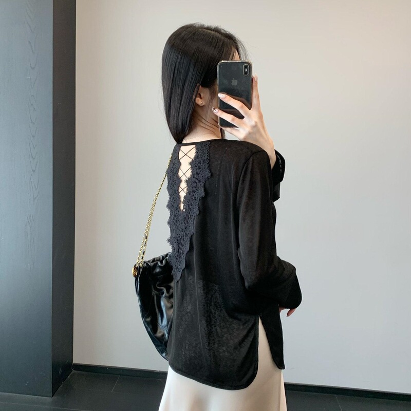 Keep Two Pieces for Myself~ Designer Style Cross-Tie Backless Sexy Lace Lyocell T-Shirt for Women Summer H062215