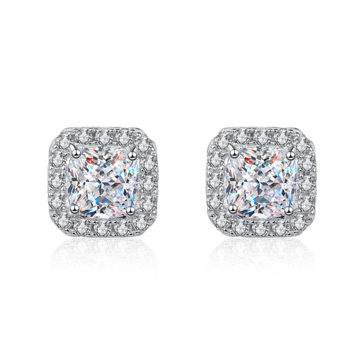 925 sterling silver earrings for women fat square moissanite earrings plated pt950 gold ear jewelry manufacturer wholesale