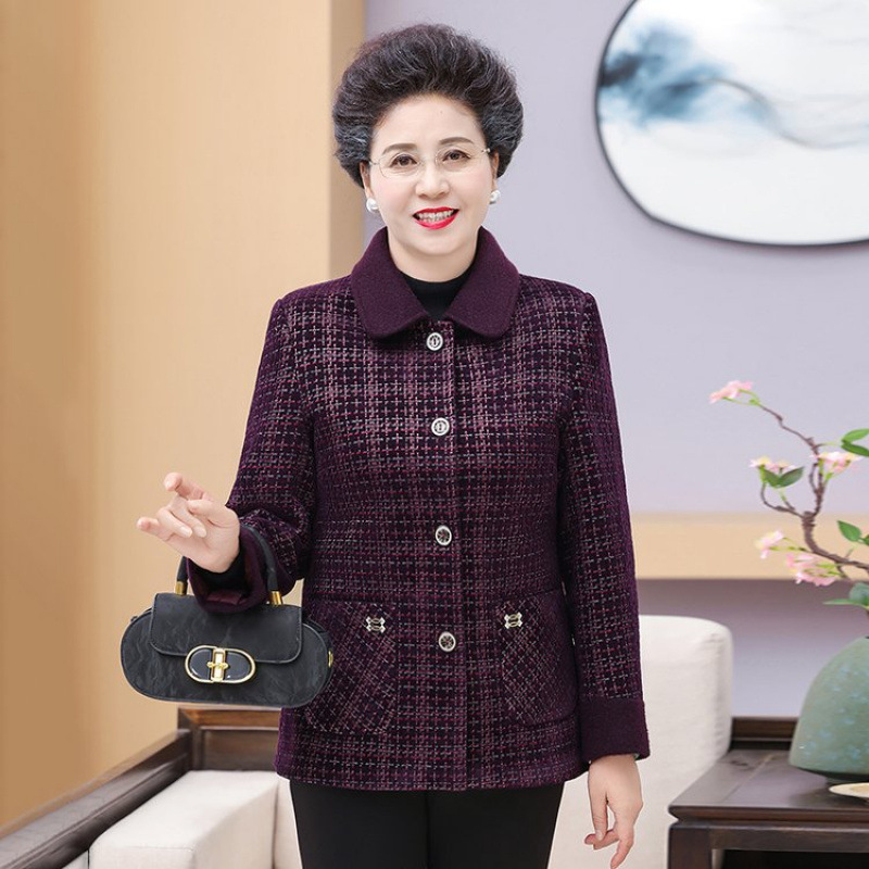 妈妈冬装外套水貂绒新款中老年人女秋冬季加绒加厚短款毛呢上衣服|undefined