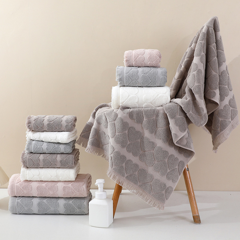 Cross-Border Pure Cotton Jacquard Heart-Shaped Towel and Bath Towel Set, Customized Export Pure Cotton Towel and Bath Towel Set Cross-Border Pure Cotton Jacquard Heart-Shaped Towel and Bath Towel Set, Customized Export Pure Cotton Towel and Bath Towel Set