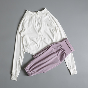 Running Sports suit Women's Summer New Quick-drying Half-zipper Collar Yoga Long-sleeved Top Fashionable Loose Fitness Pants