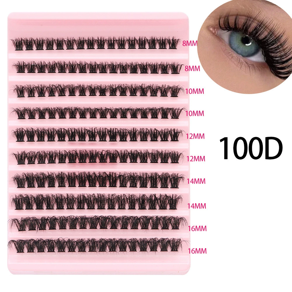 False Eyelash Cluster Set, multi-volume (30D–100D), options with glue & tweezers, compact case