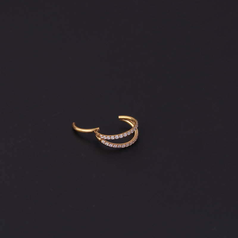 Stainless Steel Double Row Carved Zircon Seamless Closed Nose Ring Puncture Nose Studs