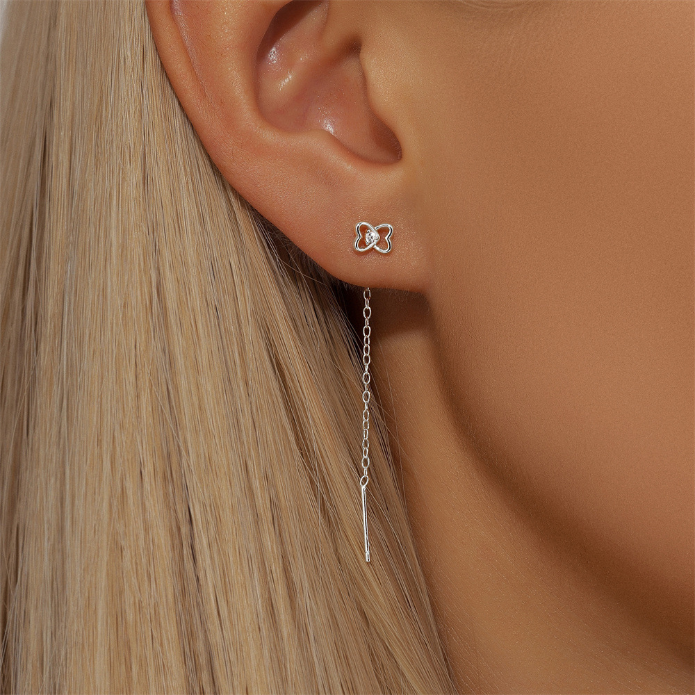2g Weight 925 Sterling Silver Ear Needle Material Zircon Inlay Material Drop Earrings Classification 1 Pair Quantity Holiday, Banquet, Daily Occasion 925 Sterling Silver Material Geometric Pattern Women's Gender Tassel, Plating Design Simple Style Style 1 Pair 925 Sterling Silver Zircon Geometric Drop Earrings 8