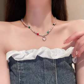彩石爱心碎银项链女轻奢小众春夏2023年新款辣妹高级感锁骨链颈链