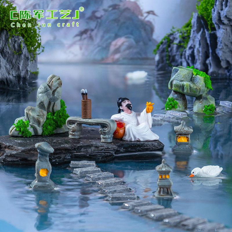 Micro-Landscape Artificial Rockery Stone Lamp Courtyard Gardening Landscaping DIY Decoration Accessories Miniature Ecological Bottle Small Ornaments