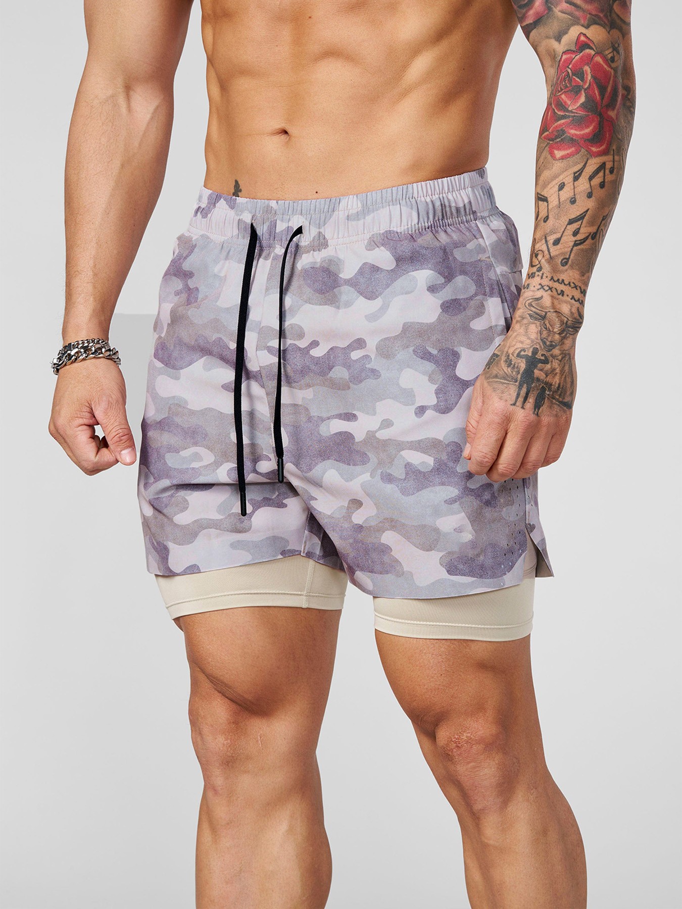 Men's Clothing Men's Summer Sports Casual Breathable Double Camouflage Drawstring Jogger Shorts For Formal & Casual_viptrois.com