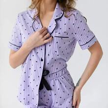 欧美风现货跨境皇冠印花夏季睡衣女士短袖长裤家居服可外穿可定制