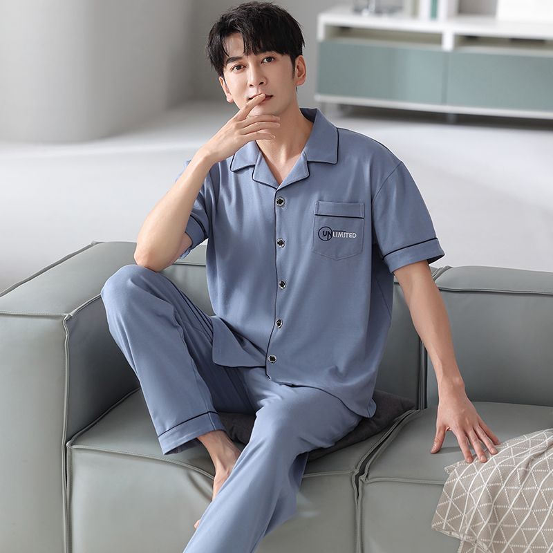 100% pantalones de algodón de manga corta pijamas de hombre verano más tamaño traje de algodón suelto ropa para el hogar